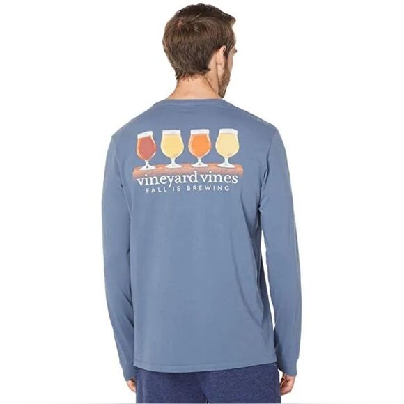 Vineyard Vines Men’s Blue Fall Is Brewing Long-Sleeve Pocket Tee - Picture 6 of 7